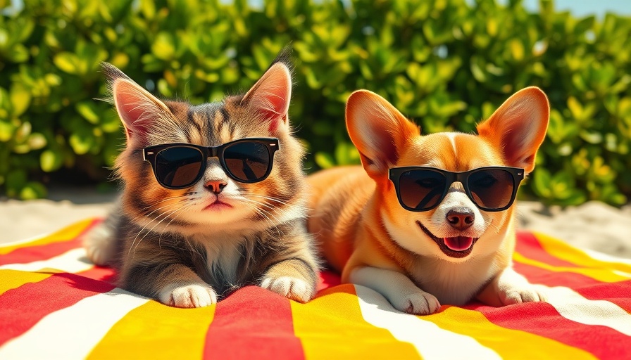 Chillin' cat and corgi in sunglasses on a beach towel, fun things to do in San Diego this week.
