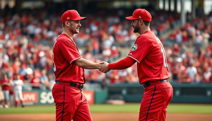 Angels players shake hands during 2026 MLB road season start.