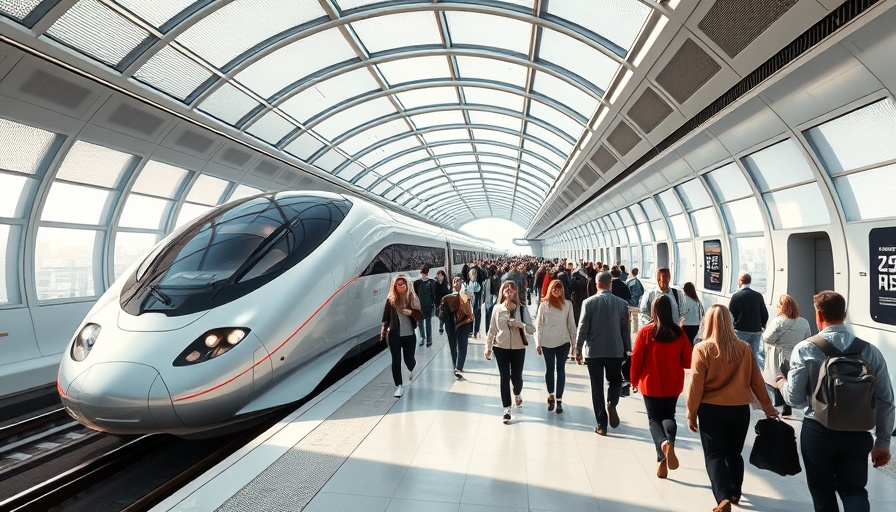 California high-speed rail station with modern train and people