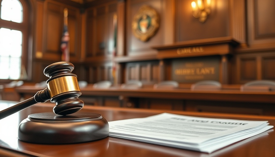 Courtroom scene representing Compass vs Zillow lawsuit, featuring gavel and legal documents.