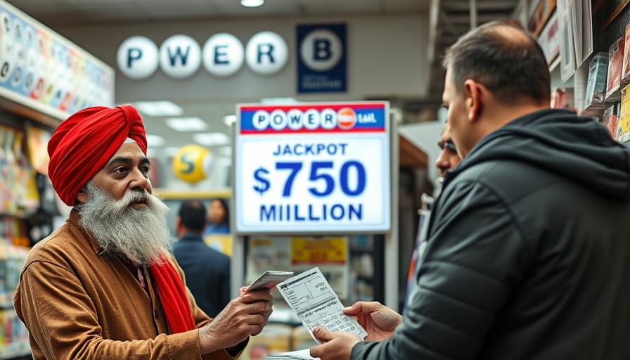 Powerball jackpot displayed in Bakersfield store with vendor and customer.