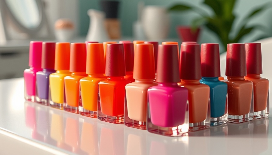 Bright peel-off nail polish bottles on a vanity table.
