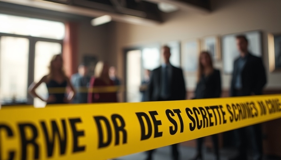 Crime scene tape in focus, suggesting immigration standoff.