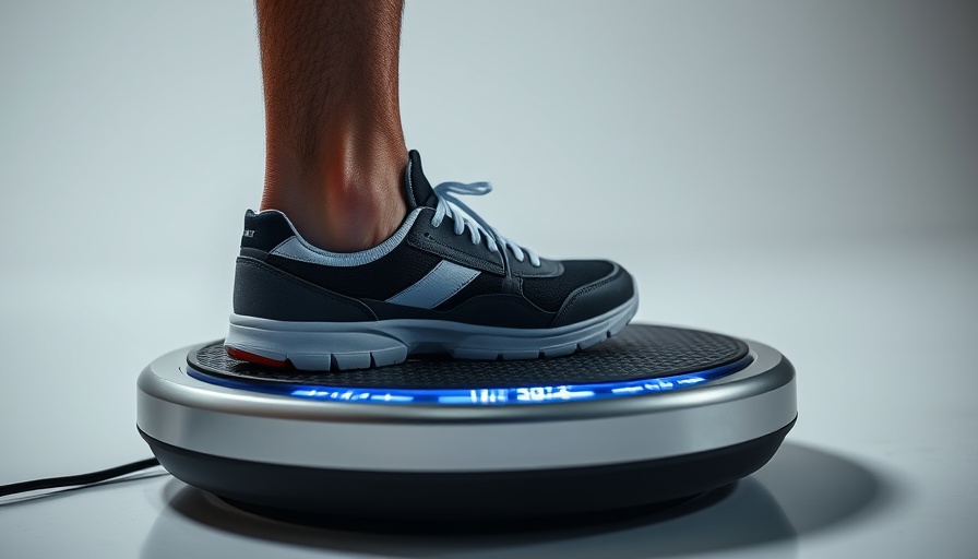 Close-up of a leg using a vibrating plate to show benefits.