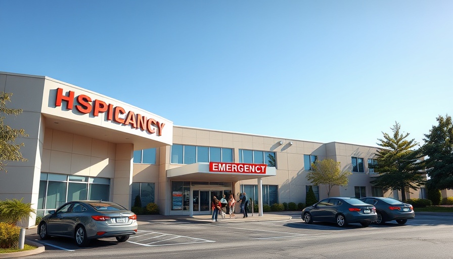 Hospital entrance with emergency sign highlighting Blythe hospital funding.