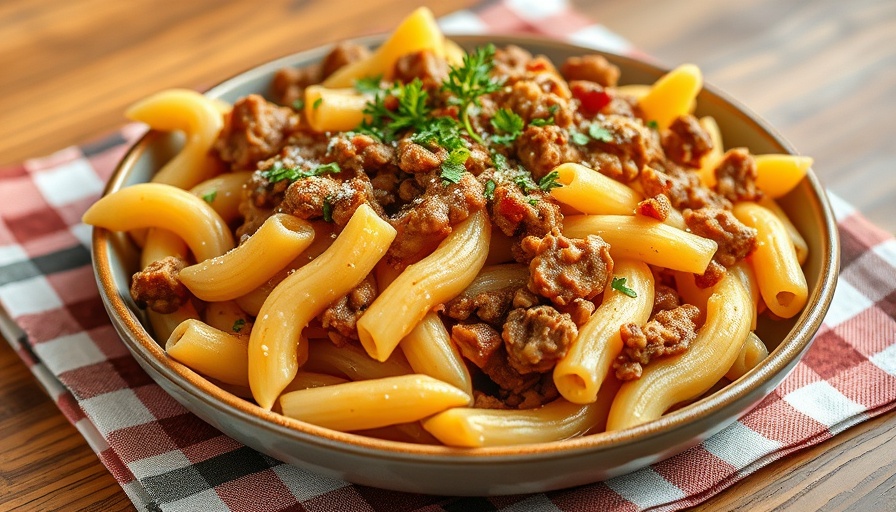 Creamy One Pan Lightened Up Hamburger Helper in a bowl.