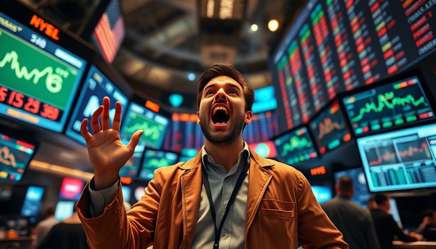 Excited trader reacts as stock market increases near record levels.