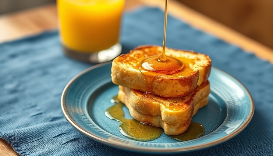 Orange Juice French Toast on blue plate with syrup.