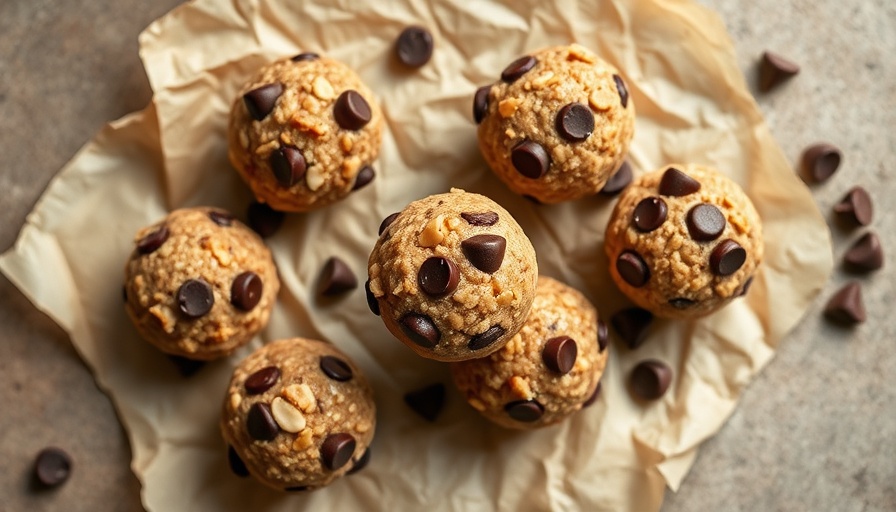 Honey cinnamon almond butter energy bites with chocolate chips on parchment.