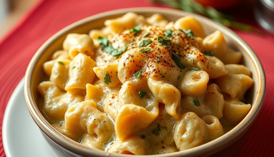 Casserole dish with pasta, vegetables, and herbs, perfect for comforting casserole recipes.