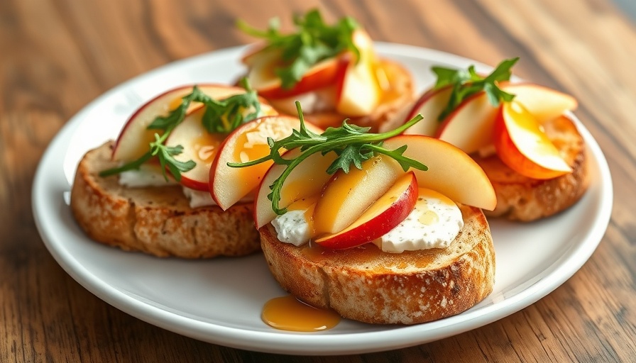 Apple and Brie Crostini with Hot Honey on a plate.