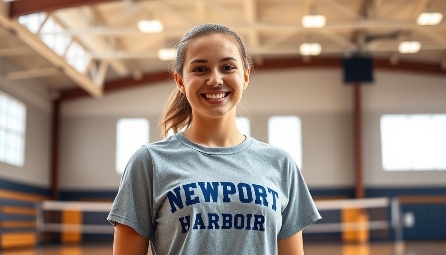 Newport Harbor girls volleyball player smiling on court.
