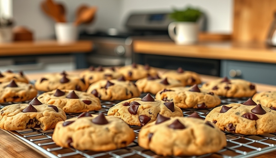 Chickpea Flour Chocolate Chip Cookies on a cooling rack, freshly baked.