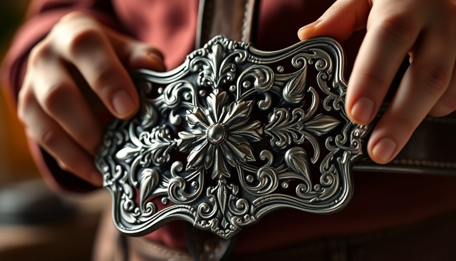 Ornate belt buckle close-up highlighting texture and details