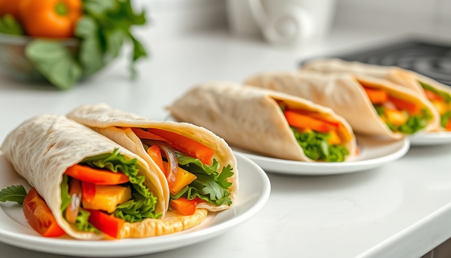 Fresh vegetable wraps with hummus and bell peppers showing healthy living.
