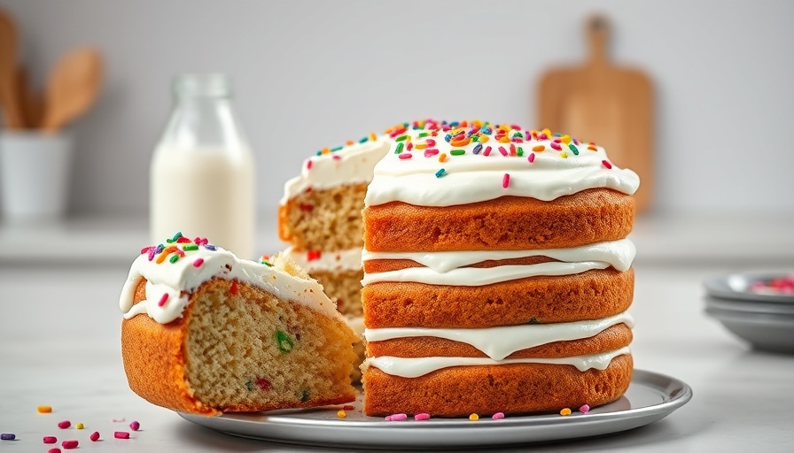 Healthy birthday cake slice being served, topped with sprinkles.