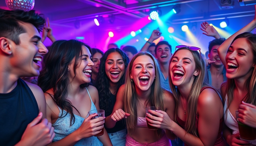 Teens laughing and enjoying a vibrant party scene.