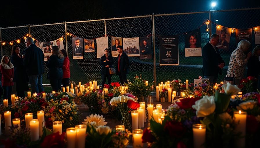 Justice for Celeste Rivas vigil scene with candles and flowers.