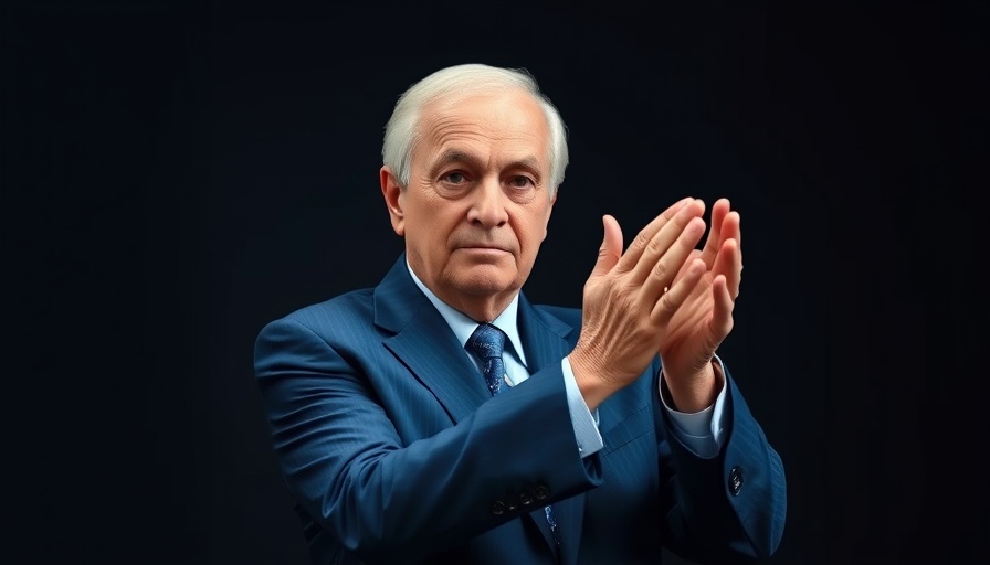 Serious older man clapping hands, conveying leadership.