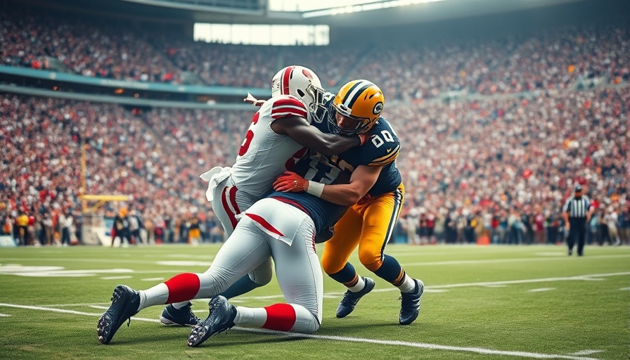 49ers vs Rams intense football tackle during game.