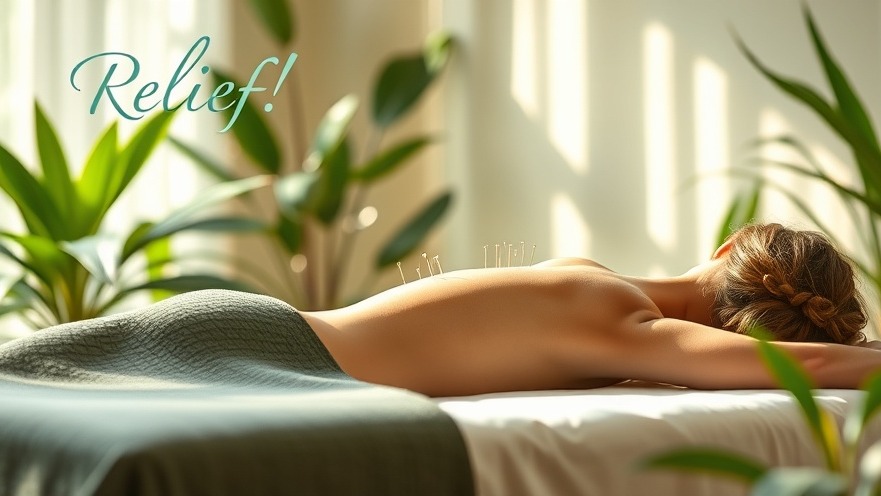 Acupuncture treatment scene promoting IBD symptoms relief with calming greenery.