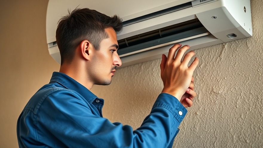 Technician performing Air Conditioner Maintenance repair on a unit in natural daylight.