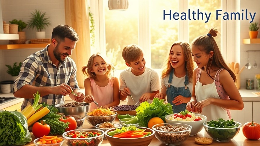 Healthy family preparing colorful burger bowls with fresh ingredients, emphasizing naturopathy and holistic nutrition.