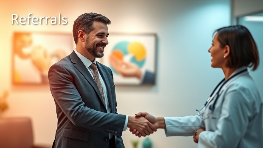 Chiropractor and physician discussing MD referrals in a modern office setting.