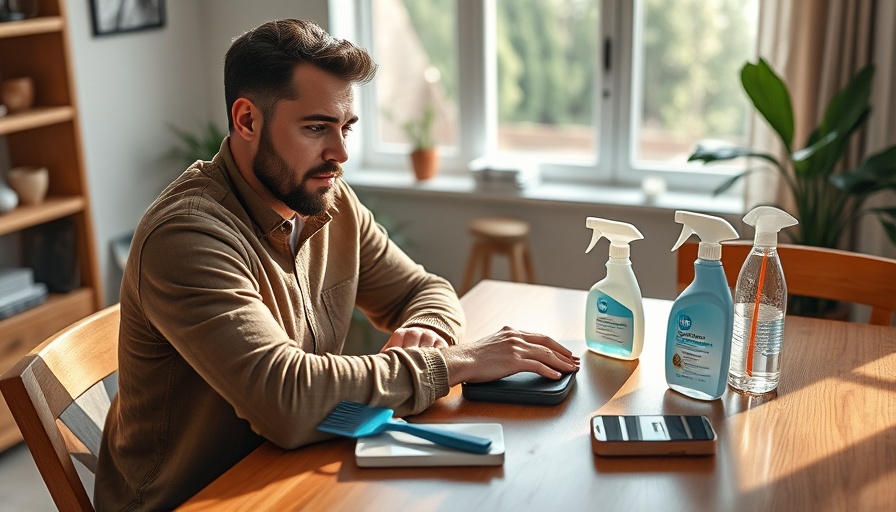 Man evaluating cleaning products, professional insight.