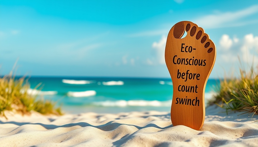 Eco-conscious footprint sign on beach - Crafting Sustainability Stories.