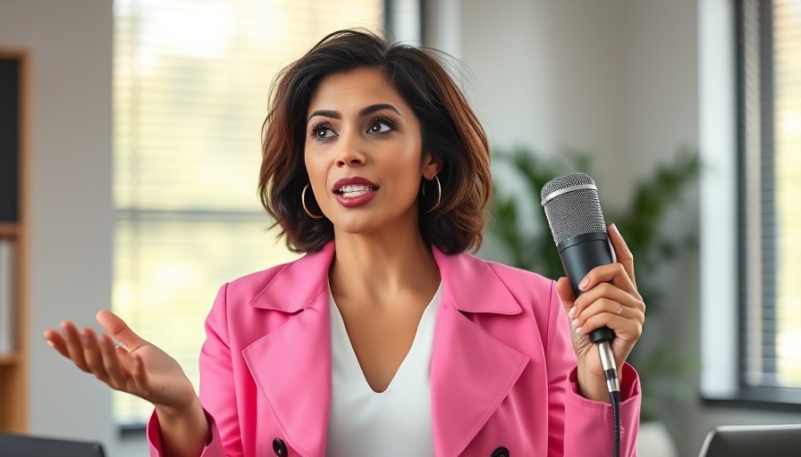 Confident woman podcasting indoors: greatest asset is you message.