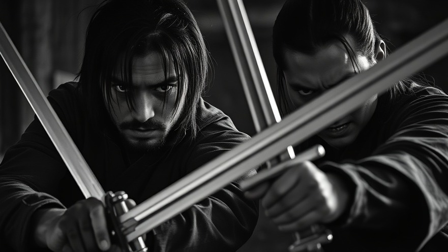 Fierce individuals in intense black and white firearm training, showcasing personal responsibility.