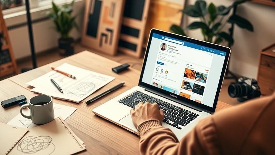 Creative professional optimizing LinkedIn profile in a stylish home studio.