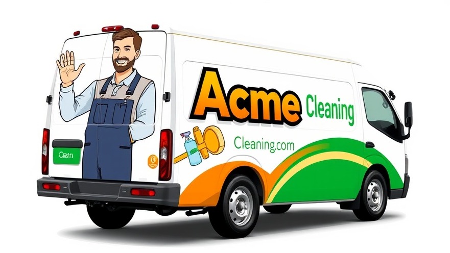 Photorealistic logo for AcmeCleaning.com with smiling operator and cleaning supplies, showcasing AI image generation in business marketing.