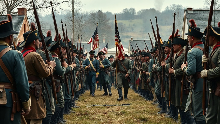 The Shot Heard Round the World: British troops face American militiamen.