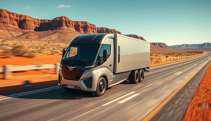 Australian-made electric truck on scenic outback highway.