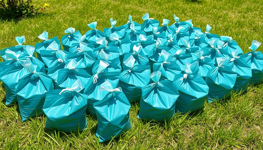 Safely stored hazardous items in teal bags outdoors.