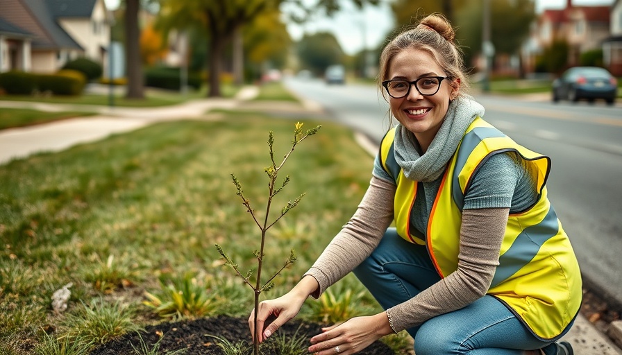 Cumberland City Council member planting tree by roadside