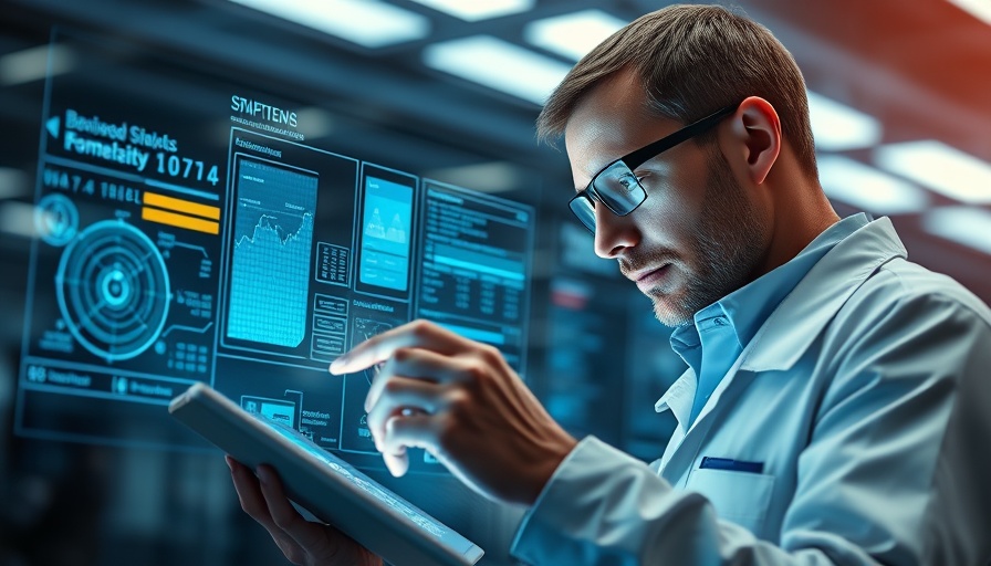 AI in Facility Management: Technician using a virtual data interface.