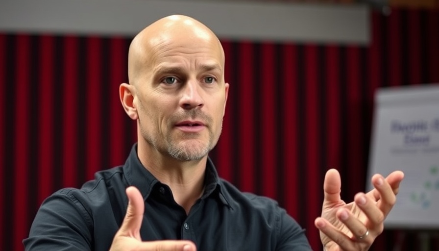 Bald man explaining how to sell anything to anyone in a professional setting.