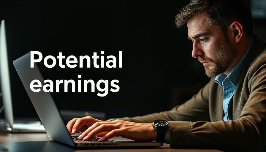 AI business ideas represented by a man typing on a laptop with earnings text.
