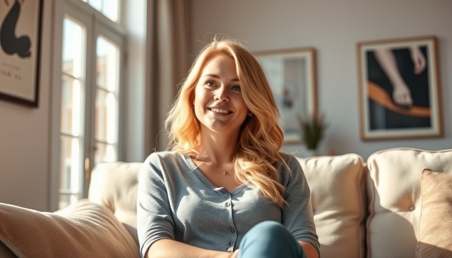 Friendly woman discussing fitness marketing trends at home.