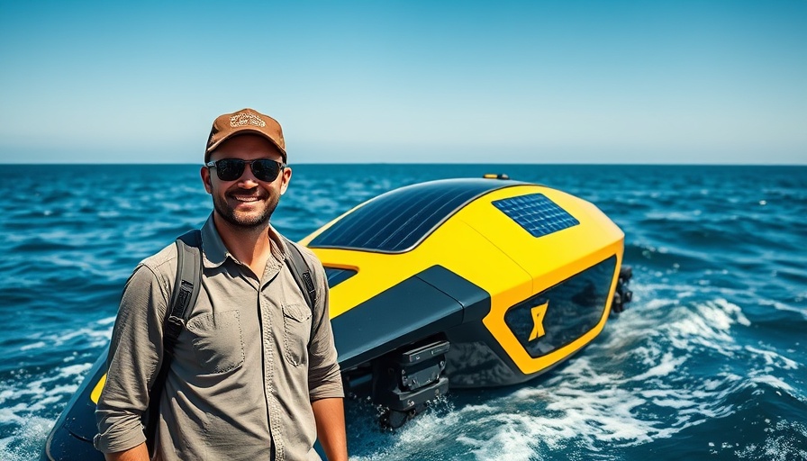 Person interacting with ocean robot in sunny sea.