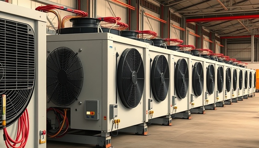 Portable cooling HVAC units aligned for emergency plan use.