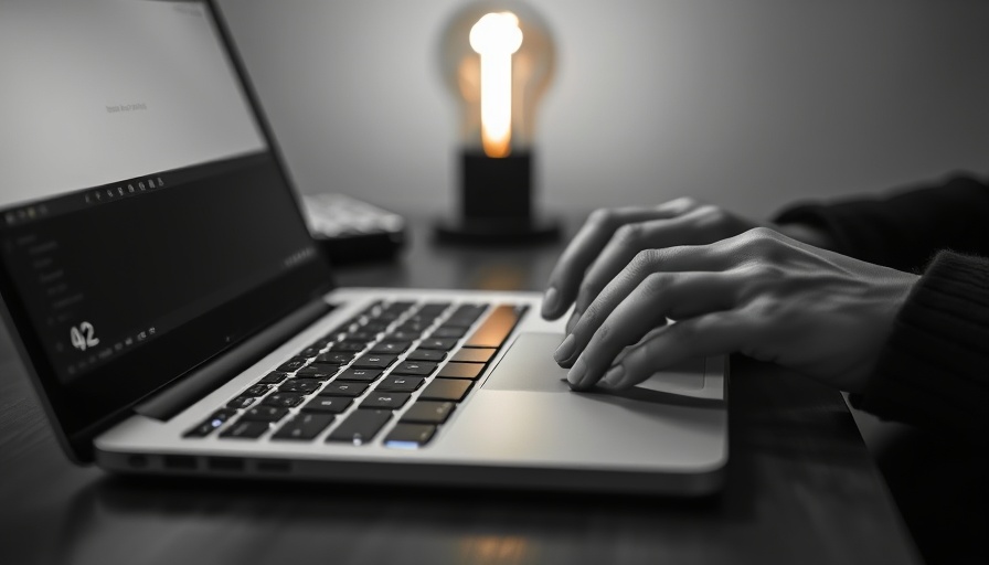 Hands typing on a laptop with a glowing lightbulb, symbolizing deep research in content marketing.