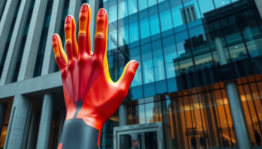 Art as a competitive differentiator: vibrant hand sculpture at modern building.