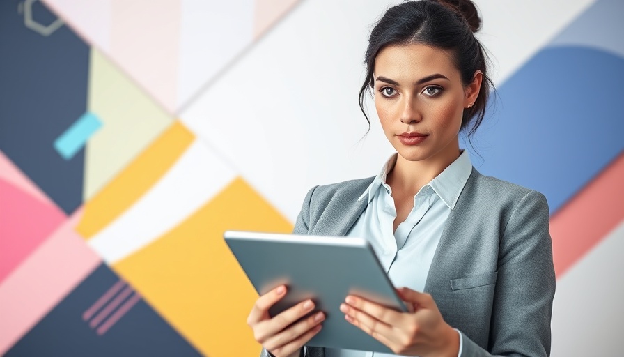 Focused young woman using a tablet, modern graphic design background, Growth Marketing Campaigns.