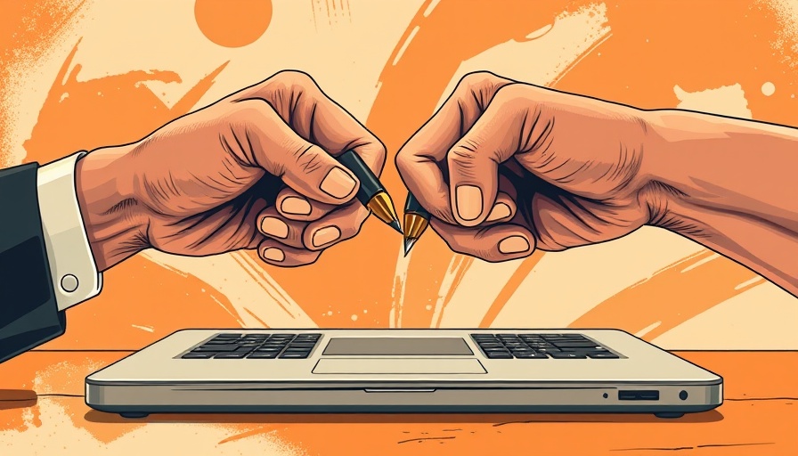 Creative depiction of AI writing tools comparison with fists and laptop.