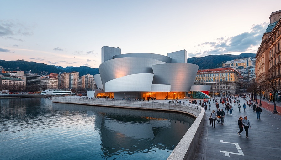 Guggenheim Museum Bilbao by the river at dusk highlighting architecture.