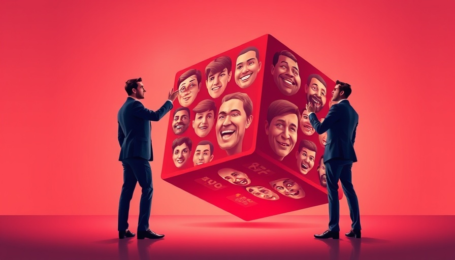 Emotion-driven decisions in leadership illustrated by businessmen with emotive cube.